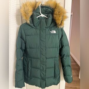 North Face Size Large Forrest Green Winter Coat w/ Faux Fur Hood